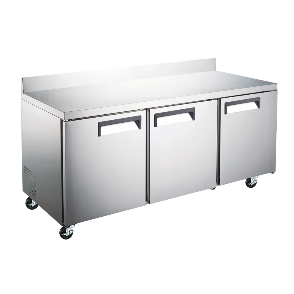EFI CWDR3-72VCX 72" X-Line 3-Door Stainless Steel Worktop Refrigerator with Backsplash - 21.1 Cu. Ft.