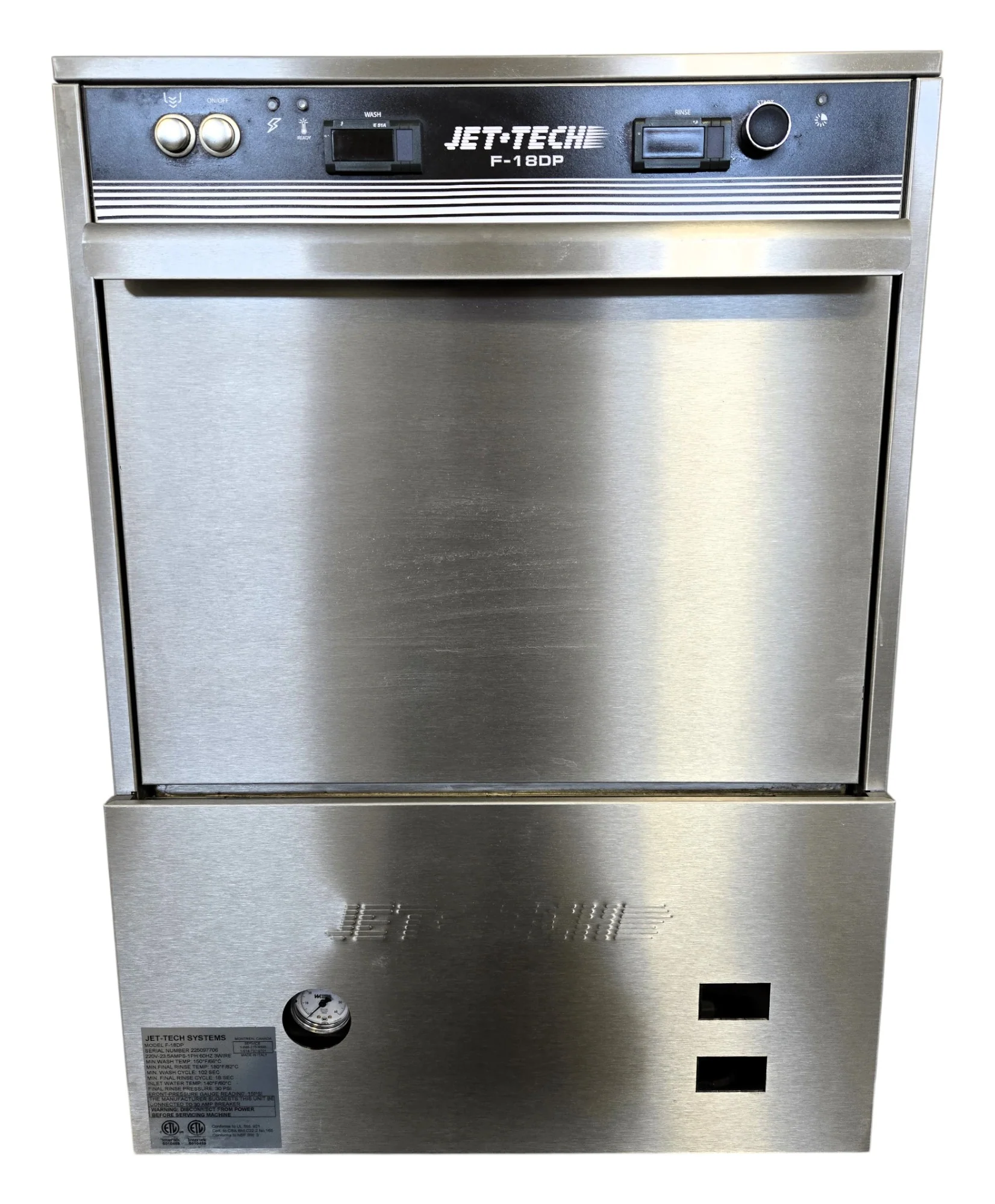 Jet-Tech F-18DP Undercounter Dishwasher
