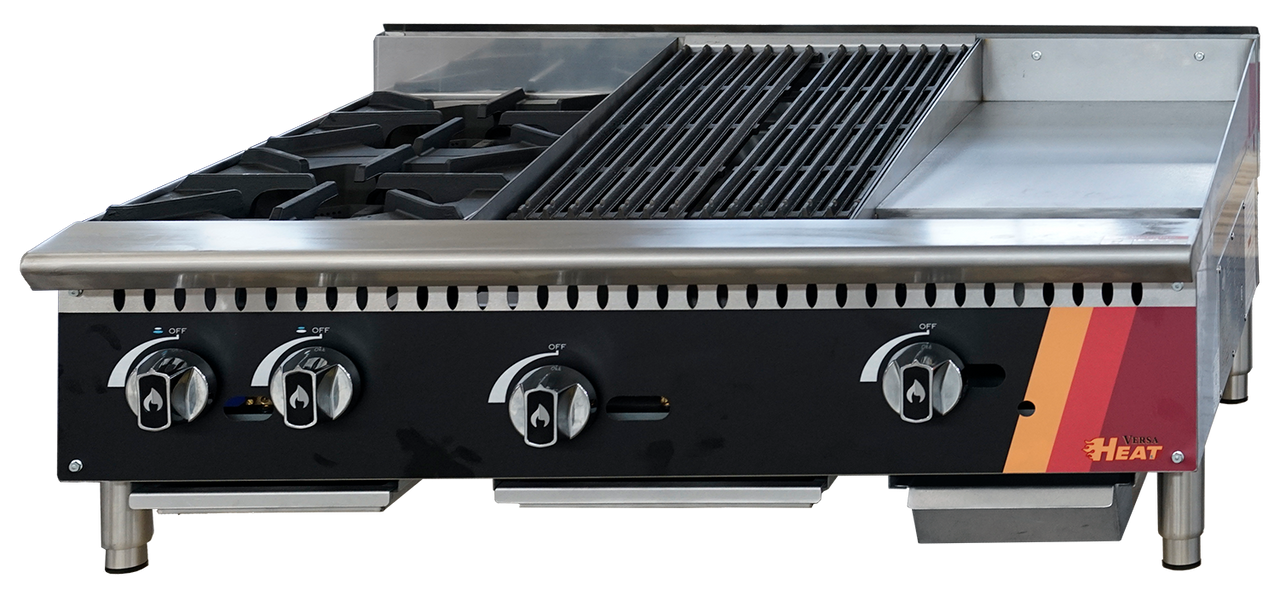 EFI Sales - 36" Liquid Propane Cooktop w/ 12" Griddle, 12" Hotplate & 12" Charbroiler - HCT36-12HP-CH-GMP