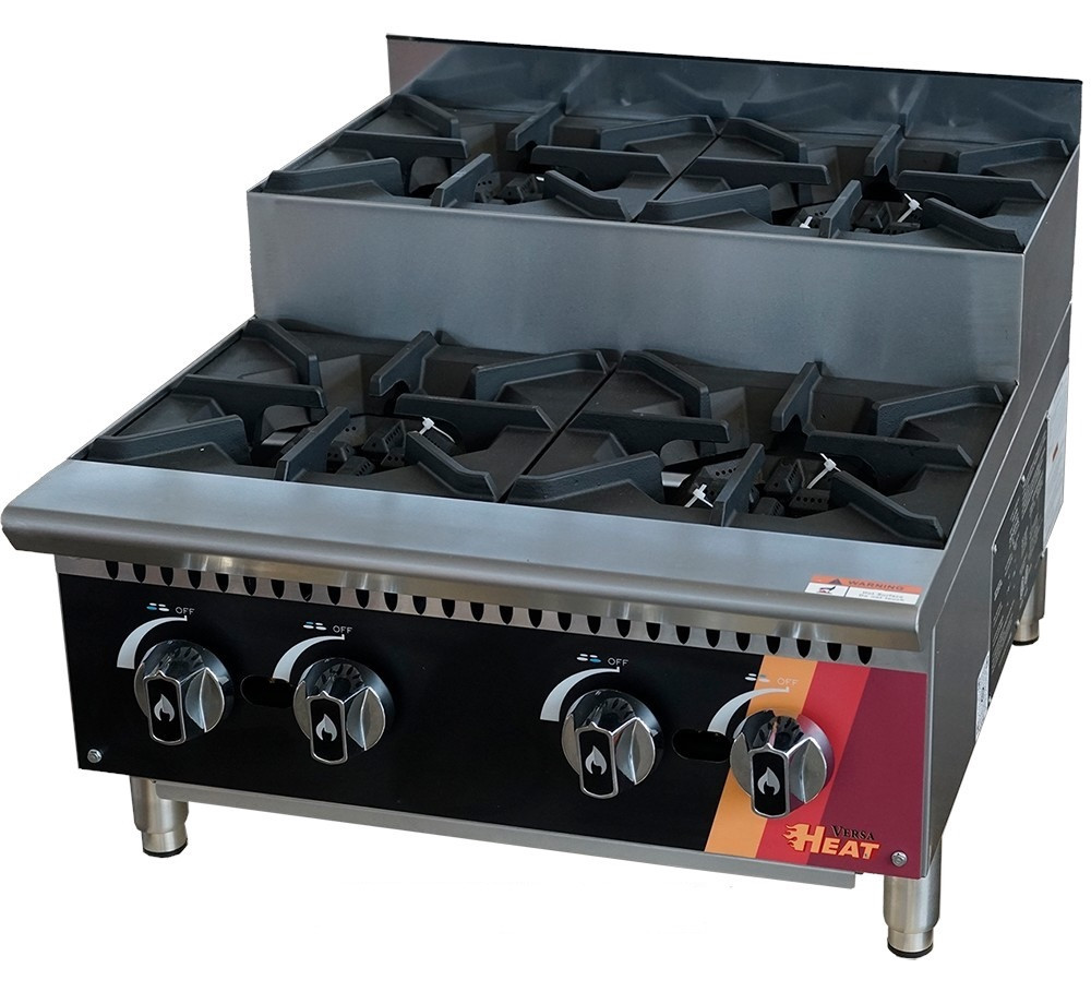 EFI Sales - 24" Liquid Propane Step Up Hot Plate w/ 4 Open Burners - HHPSU-24-4B-P
