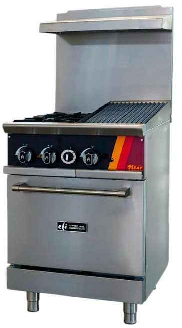 EFI Sales - 24" Natural Gas Range w/ 1 Oven, 2 Open Burners & 12" Charbroiler - HRG24-12CH-2B-N