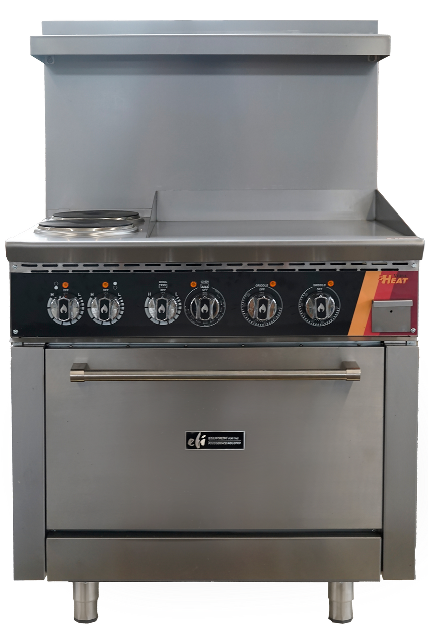 EFI Sales - 36" Electric Range w/ 1 Oven, 2 Burners & 24" Griddle - HRG36-24GM-2B-ELC