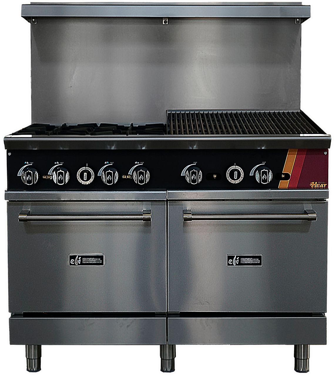 EFI Sales - 48" Natural Gas Range w/ 2 Ovens, 4 Open Burners & 24" Charbroiler - HRG48-24CH-4B-N