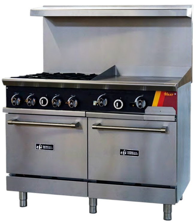 EFI Sales - 48" Natural Gas Range w/ 2 Ovens, 4 Open Burners & 24" Thermostat Griddle - HRG48-24GT-4B-N