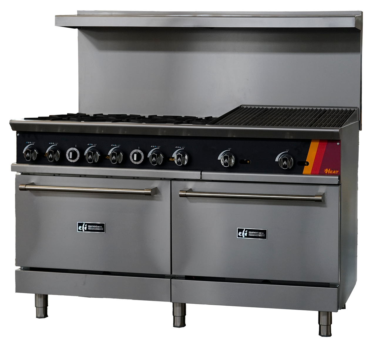 EFI Sales - 60" Liquid Propane Range w/ 2 Ovens, 6 Open Burners & 24" Charbroiler - HRG60-24CH-6B-P