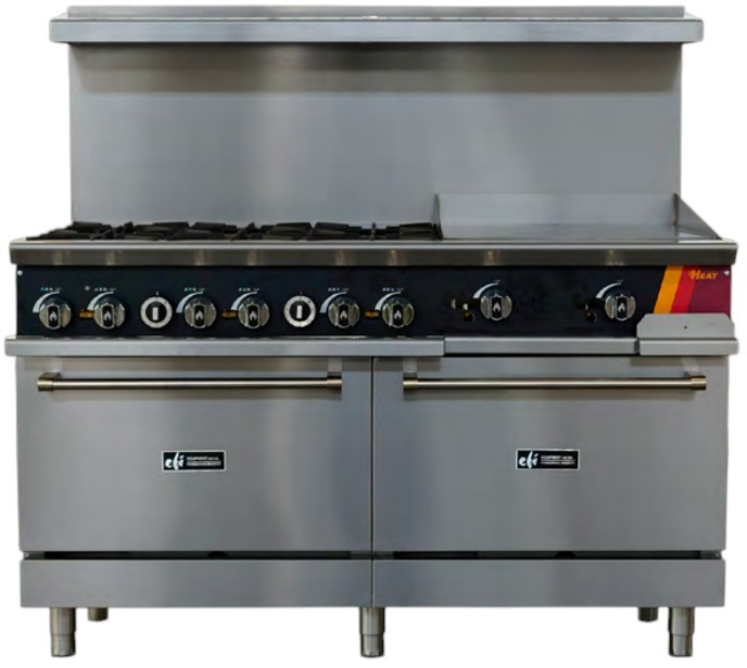 EFI Sales - 60" Liquid Propane Range w/ 2 Ovens, 6 Open Burners & 24" Griddle - HRG60-24GM-6B-P