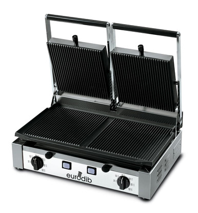 Eurodib - PD Double Electric Panini Grill 220V w/ Ribbed Top & Flat Bottom - SMSPDL3000220 Eurodib - PD Double Electric Panini Grill 220V w/ Ribbed Top & Flat Bottom - SMSPDL3000220 - Image 2