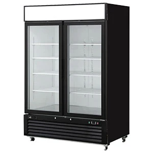 EFI F2-54GDVC 54" Bottom-Mount Glass 2-Door Black Merchandising Freezer - 43.5 Cu. Ft.