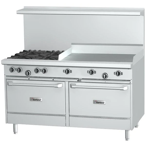 Garland G48-4G24SS 48" Natural Gas 4-Burner With 24" Griddle and 2 Storage Bases - 168,000 BTU