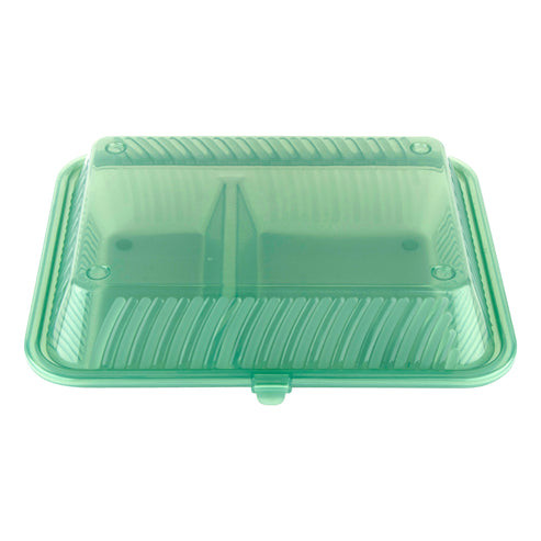 G.E.T - Eco-Takeouts 10" x 8" Jade Polypropylene 2-Compartment Reusable Food Container W/ Snap Closure (12 Per Case) - EC-15-2-JA