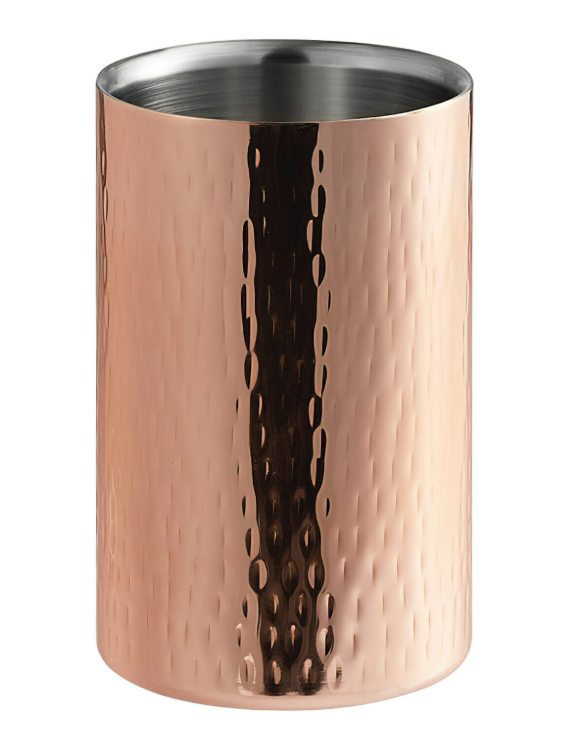 G.E.T - Metal Barware 5" Copper-Plated Double Wall Wine Cooler W/ Wood Textured - WC-55-WCPR/SS