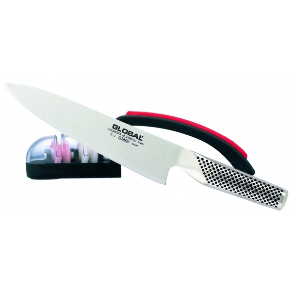 Global - G2 Chef Knife & Red Mino Sharpener 220 Set - 71G2220BR
