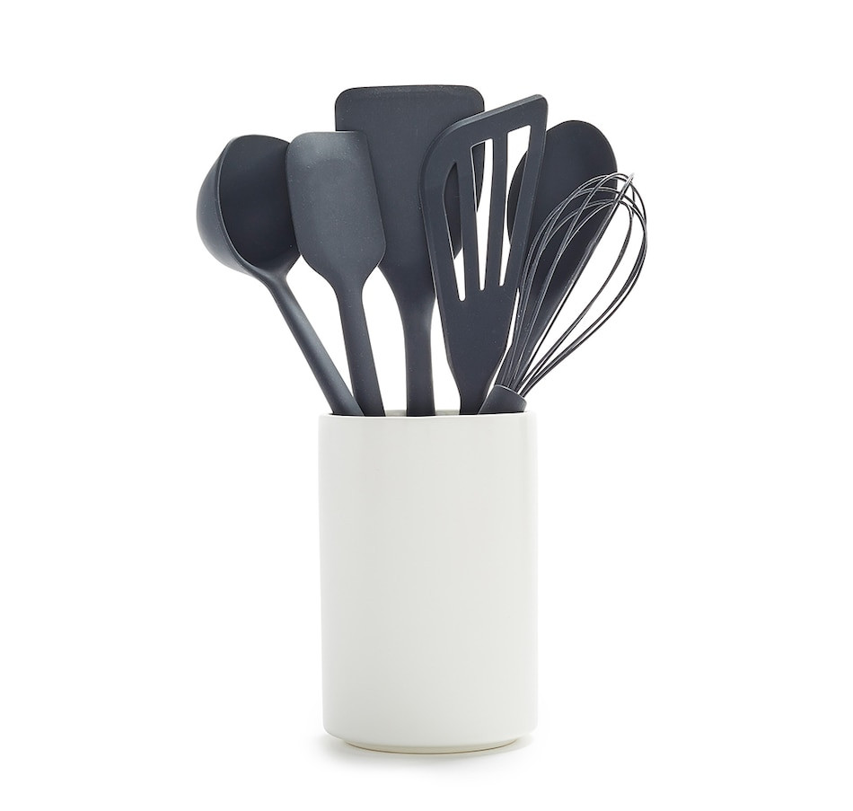 GreenPan - 7 PC Charcoal Grey Silicone Tool Set With Ceramic Crock