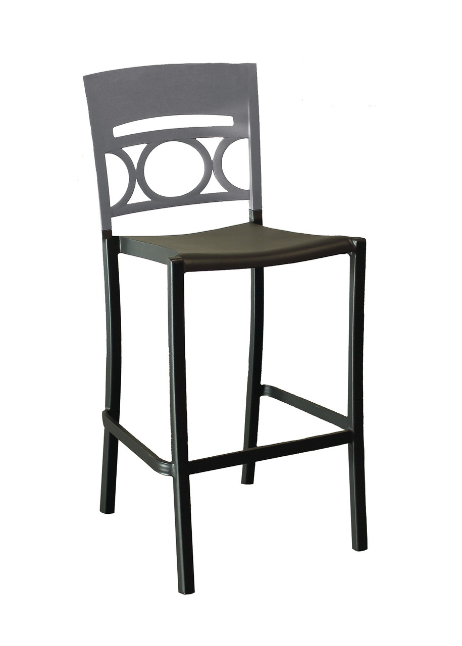 Grosfillex - Moon Titanium Gray/Charcoal Stacking Barstool (8 Pack)
