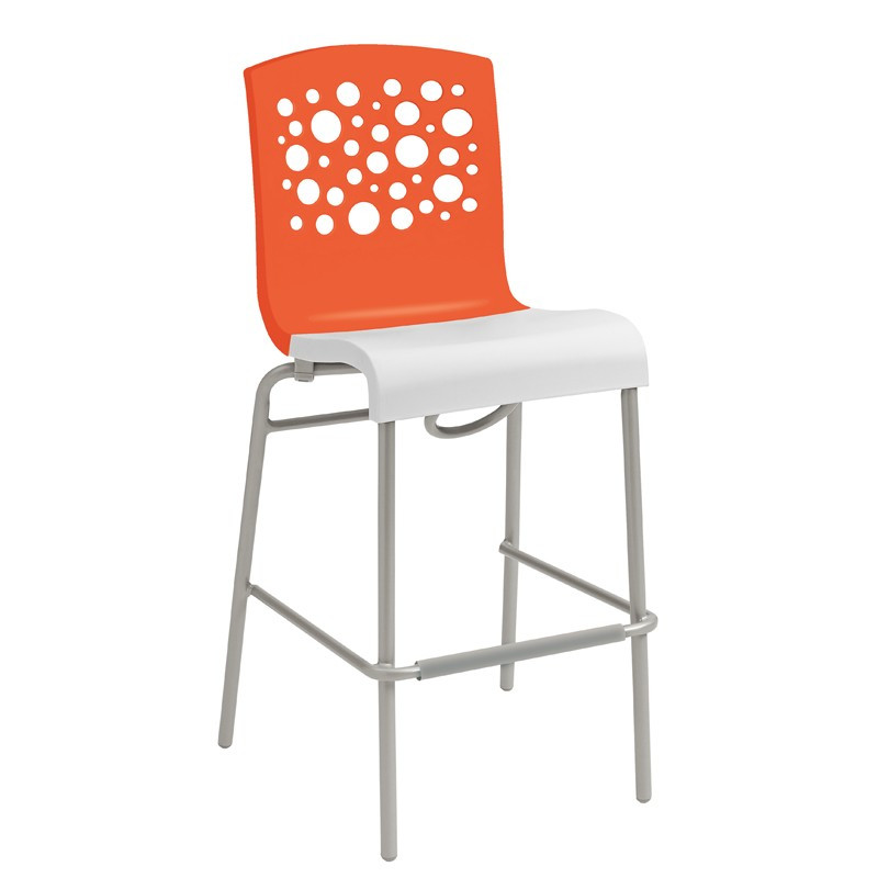Grosfillex - Tempo Orange Back/ White Seat Stacking Barstool (2 Pack)