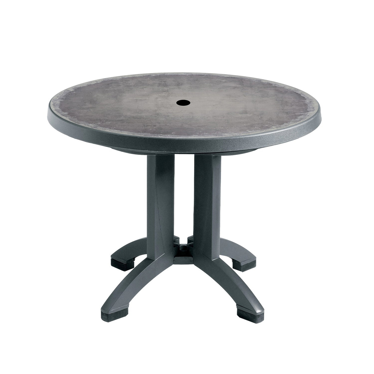 Grosfillex - Aquaba 38" Zinc/Charcoal Round Dining Height Folding Table - US921002