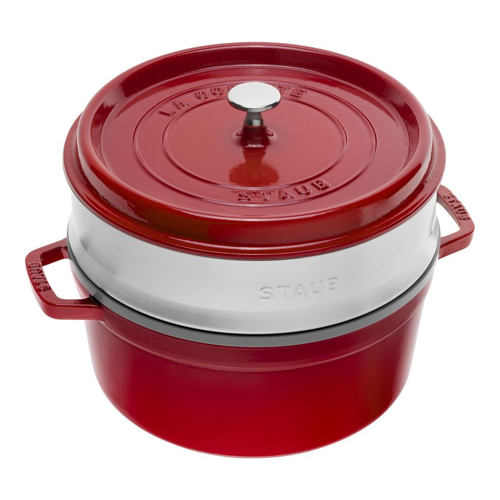 Staub - 5.25L (5.5 QT) Cast Iron Cherry Cocotte w/ Steamer - 1033378