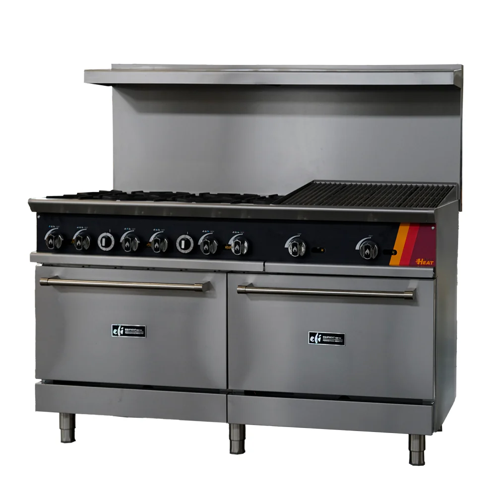 EFI HRG60-24CH-6B-N 60" Gas 6-Burner Range with 24" Charbroiler and 2 Ovens - 316,000 BTU