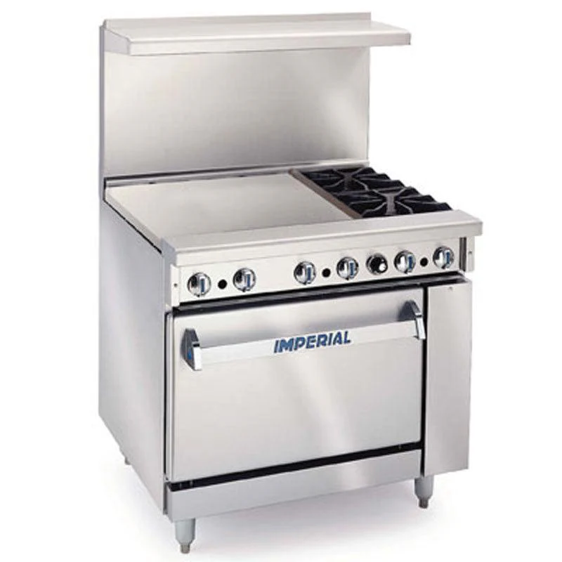 Imperial IR-2-G24-C 36" Natural Gas 2-Burner Commercial Range With 24" Griddle and Convection Oven - 134,000 BTU