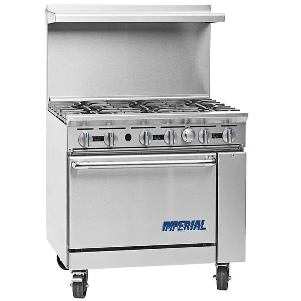 Imperial IR-4-G12-XB 36" Natural Gas 4-Burner Commercial Range With 12" Griddle and Cabinet Base - 148,000 BTU