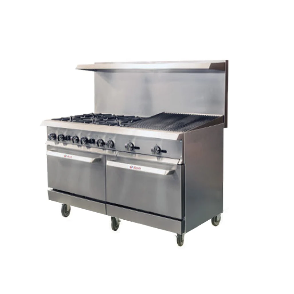 Ikon IR-6B-24RB-60 60" 6-Burner Range with 24" Radiant Charbroiler and Standard Oven - 288,000/306,000 BTU
