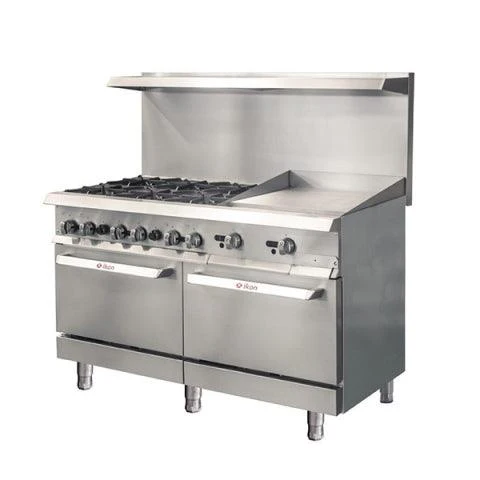 Ikon IR-6B-24TG-60 60" Natural Gas 6-Burner Range with 24" Griddle and Standard Ovens - 306,000 BTU