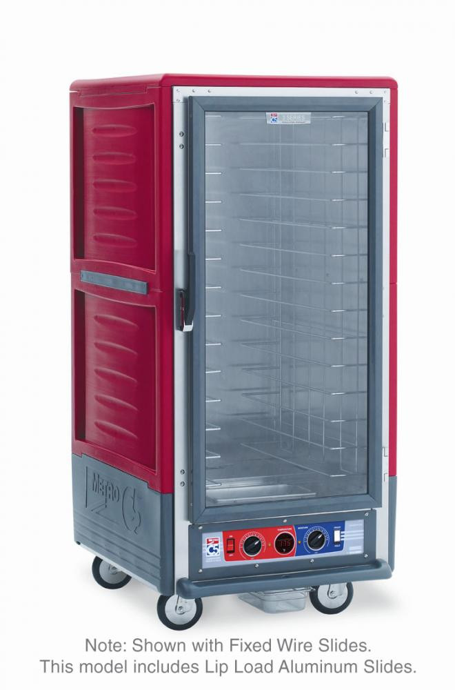 Metro - C5 3 Series Red Insulated Low Wattage 3/4 Size Heated Holding and Proofing Cabinet with Lip Load Aluminum Slides and Clear Door - C537-CLFC-L