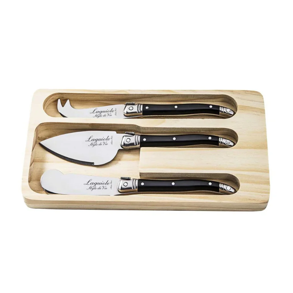 Laguiole By Andre Verdier 3-Piece Laguiole Premium Collection Black Cheese Knives