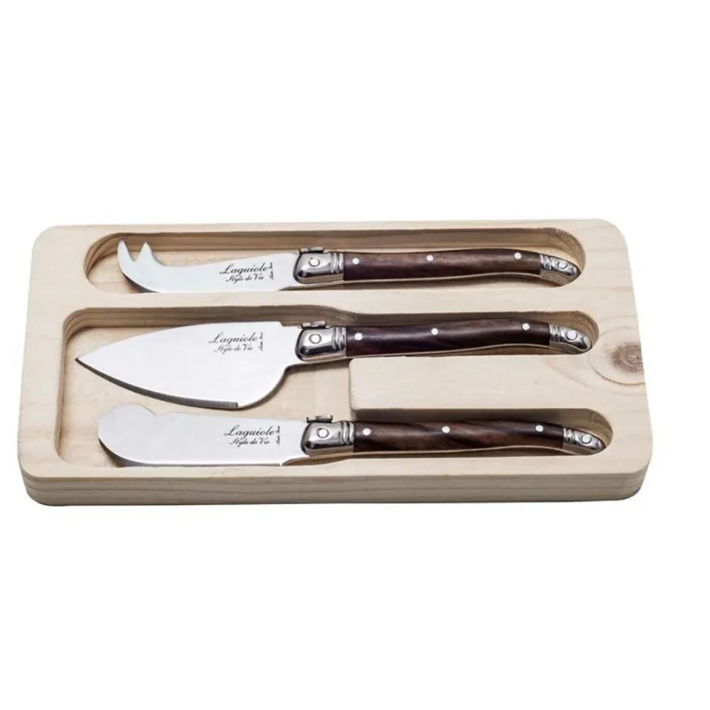 Laguiole By Andre Verdier 3-Piece Laguiole Premium Collection Dark Wood Cheese Knives