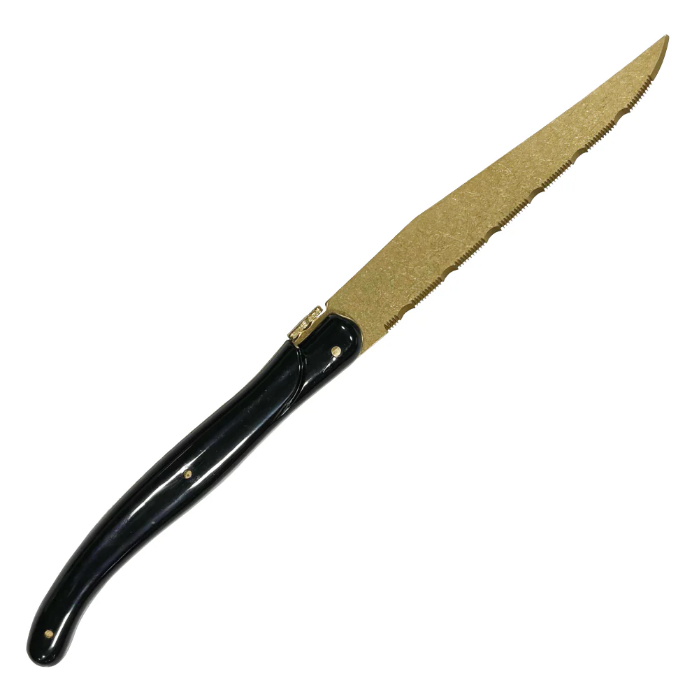 Laguiole By Andre Verdier 4" 6-Piece Steak Gold Stonewash Knife Set in Closed Wood Box