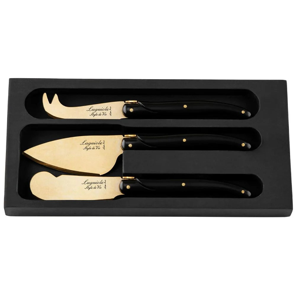 Laguiole By Andre Verdier 3-Piece Laguiole Prestige Collection Gold Stonewash Cheese Knives