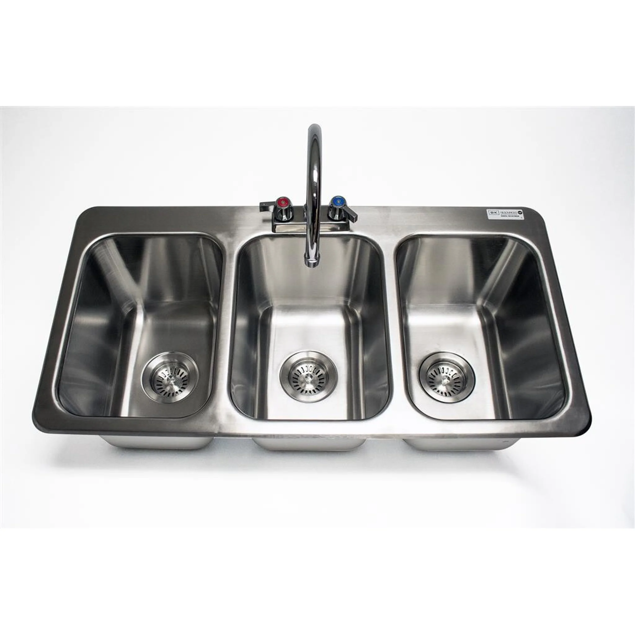 BK Resources 36" Three Compartment Drop-In Sink with Faucet - BK-DDI3-10141024-P-G
