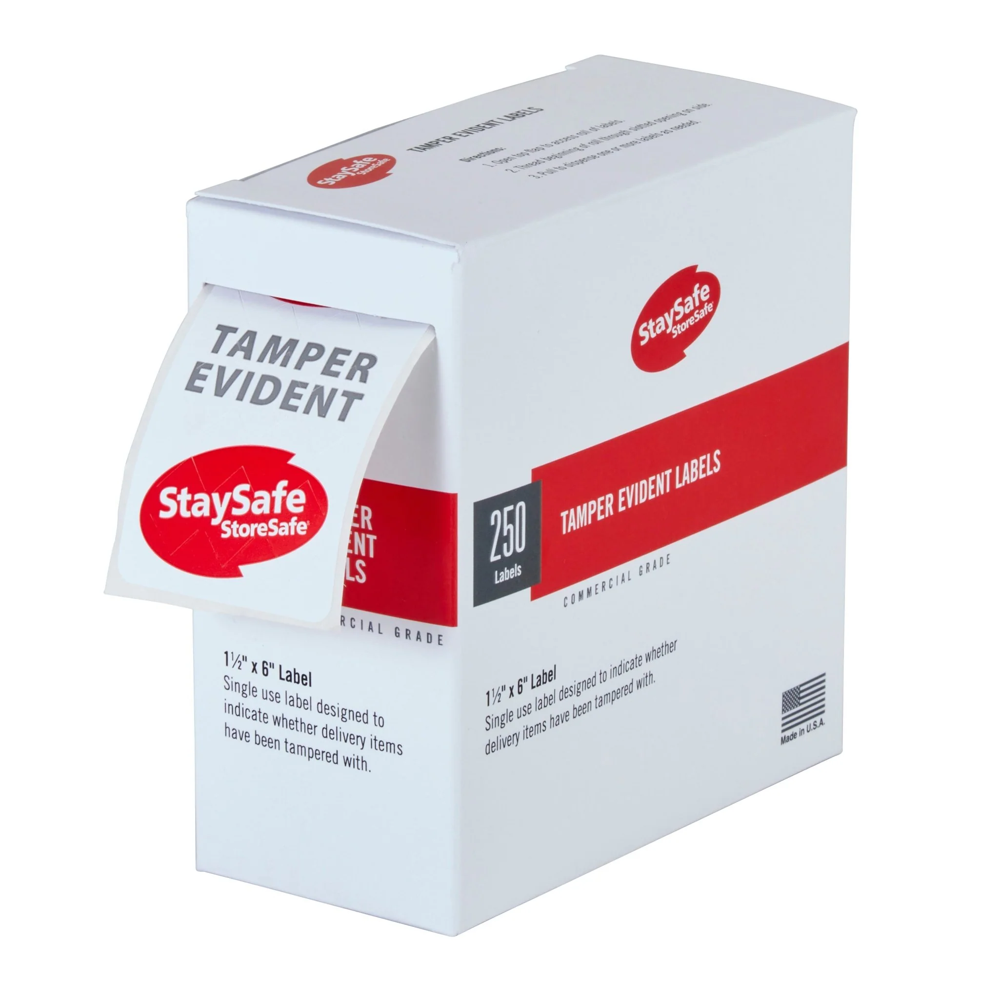 Cambro 26SSTELB6250 Stay Safe 1 1/2" X 6" Tamper Evident Labels