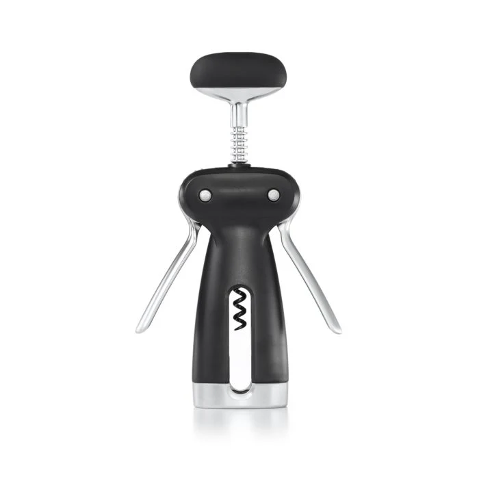 OXO Good Grips SteeL 9.25" Black Wing-Type Corkscrew with Removable Foil Cutter - 3113400SS