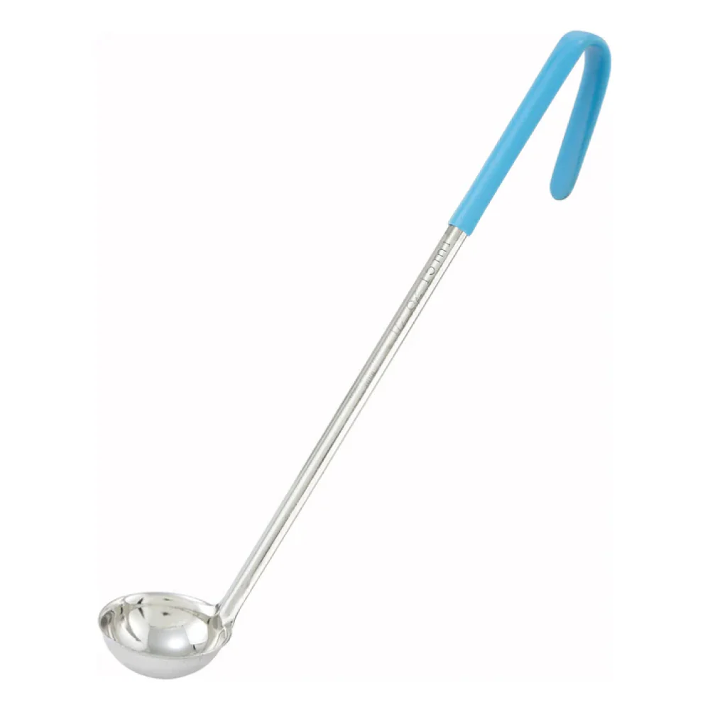 Winco LDC-05 0.5 Oz. One-Piece Stainless Steel Ladle with Color-Coded Handle - Aqua