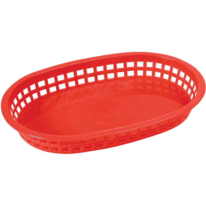 Winco PLB-R 10" x 7" Oval Plastic Basket - Red - 12/Case