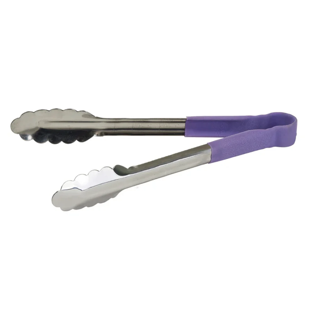Winco UTPH-12P 12" robust, Allergen-Free Utility Tongs with Polypropylene Handle - Purple