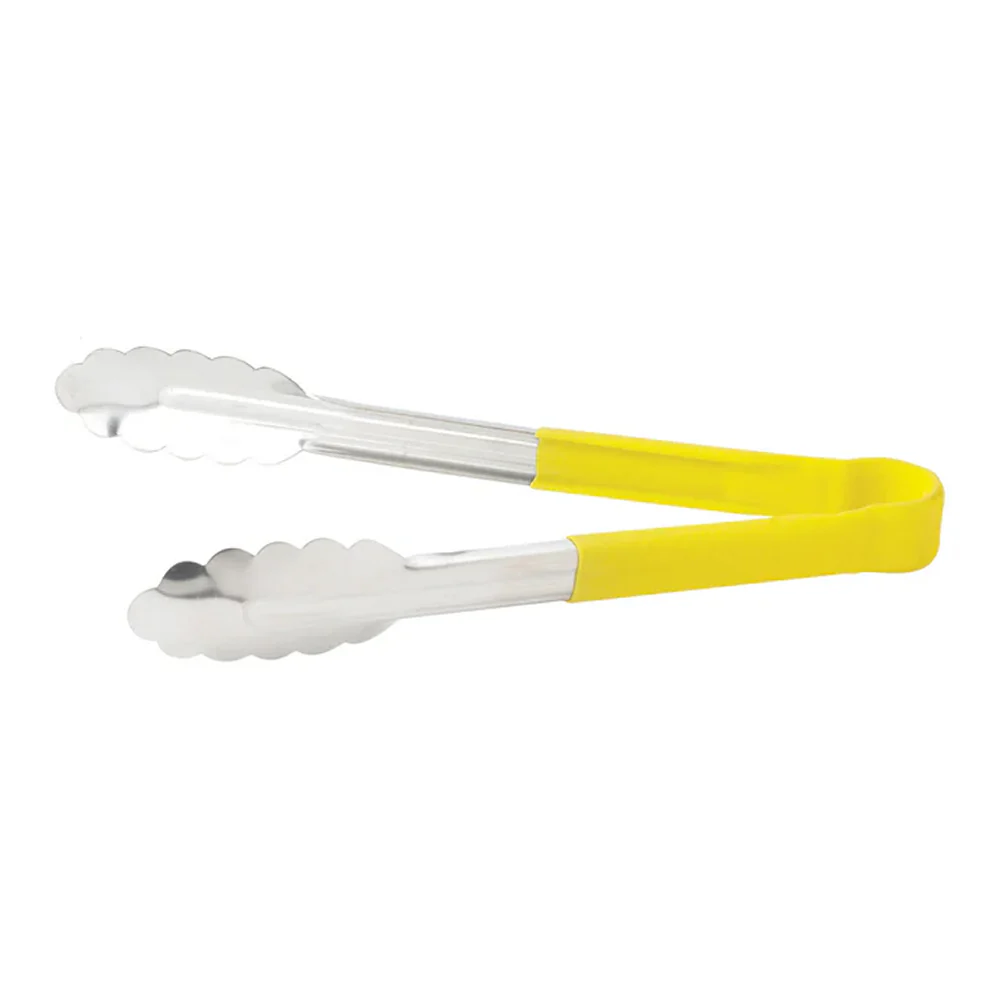 Winco UTPH-9Y 9" Heat Resistant Utility Tongs With Yellow Polypropylene Handle