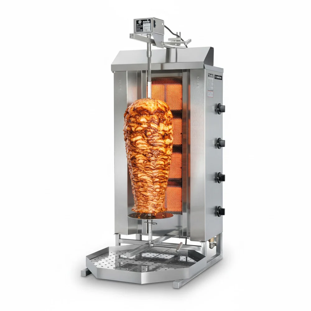 Trento MU-GD4 154 Lbs. 4-Burner Natural Gas Convertible Vertical Doner Kebab Machine - 38,000 BTU