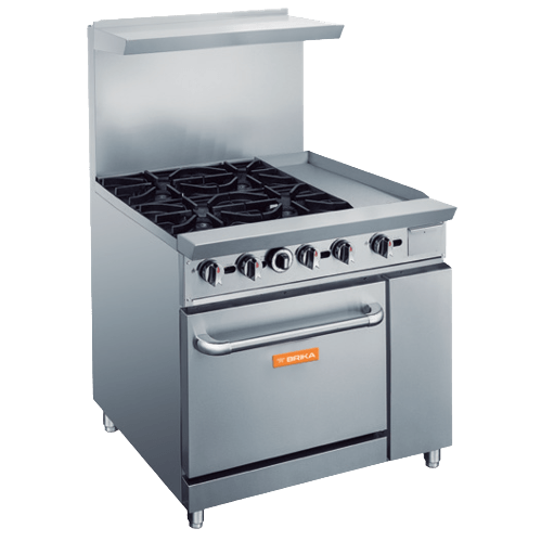 Brika - 36" Natural Gas Range w/ 4 Burners & 12" Griddle - BGR-4B-G12