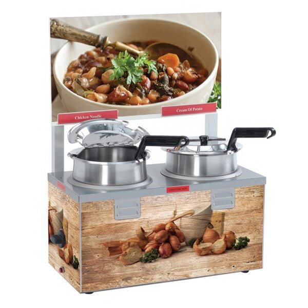 Nemco - 4 Qt Double Well Soup Merchandiser w/ Header & 2 Thermostats - 6510A-2D4
