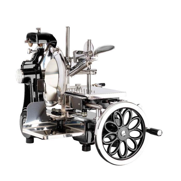 Trento 12" Manual Black Volano Meat Slicer with Flower Flywheel