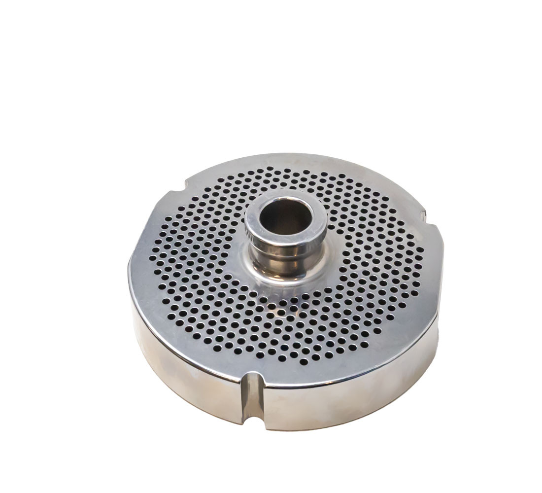 Omcan - #52 Meat Grinder Plate w/ Hub, 3.2mm Holes, 3 Notches/2 Flat Sides - 11171