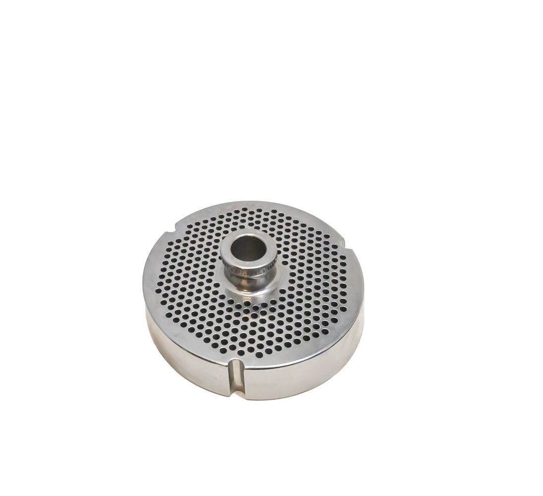 Omcan - #52 Meat Grinder Plate w/ Hub, 4mm Holes, 3 Notches/Round - 11173