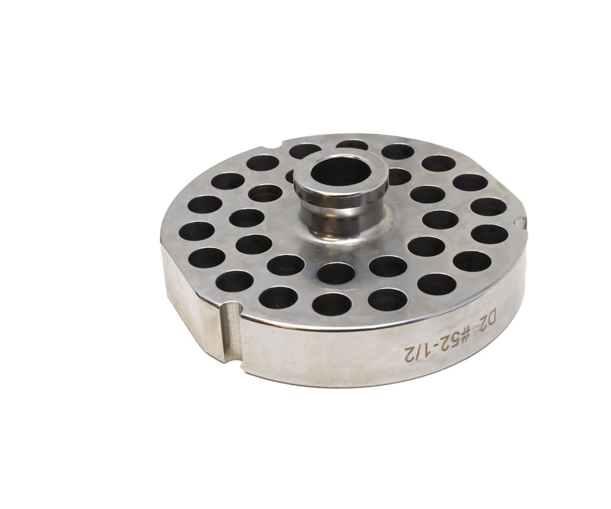 Omcan - #52 Meat Grinder Plate w/ Hub, 12.8mm Holes, 3 Notches/2 Flat Sides - 11177