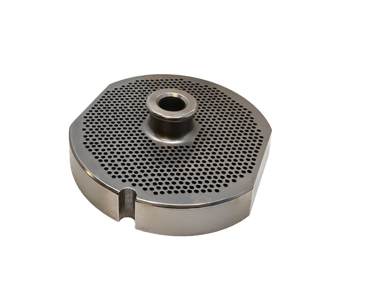 Omcan - #56 Meat Grinder Plate w/ Hub, 6.4mm Holes, 1 Notch & 2 Flat Sides - 11186