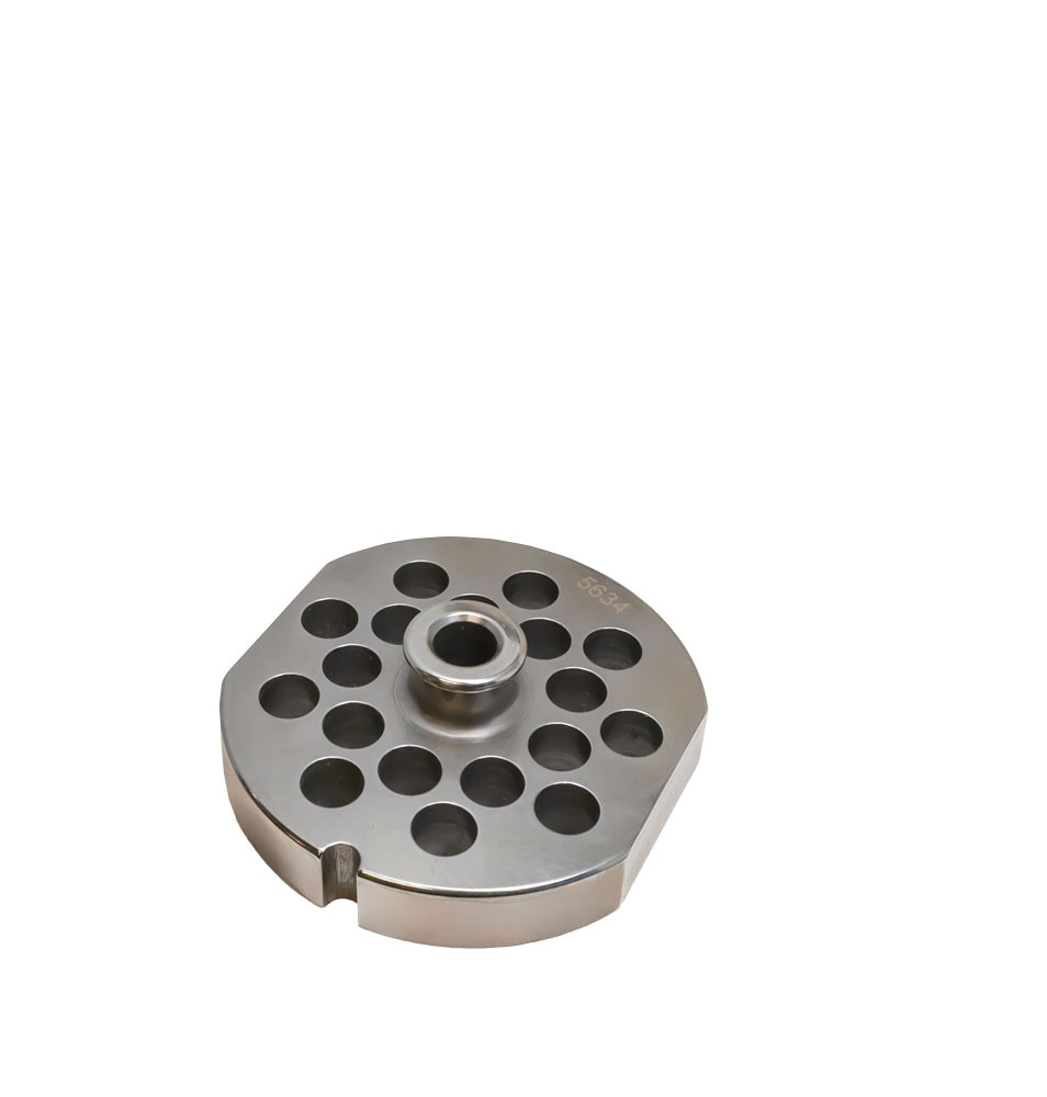 Omcan - #56 Meat Grinder Plate w/ Hub, 19.2mm Holes, 1 Notch & 2 Flat Sides - 11189