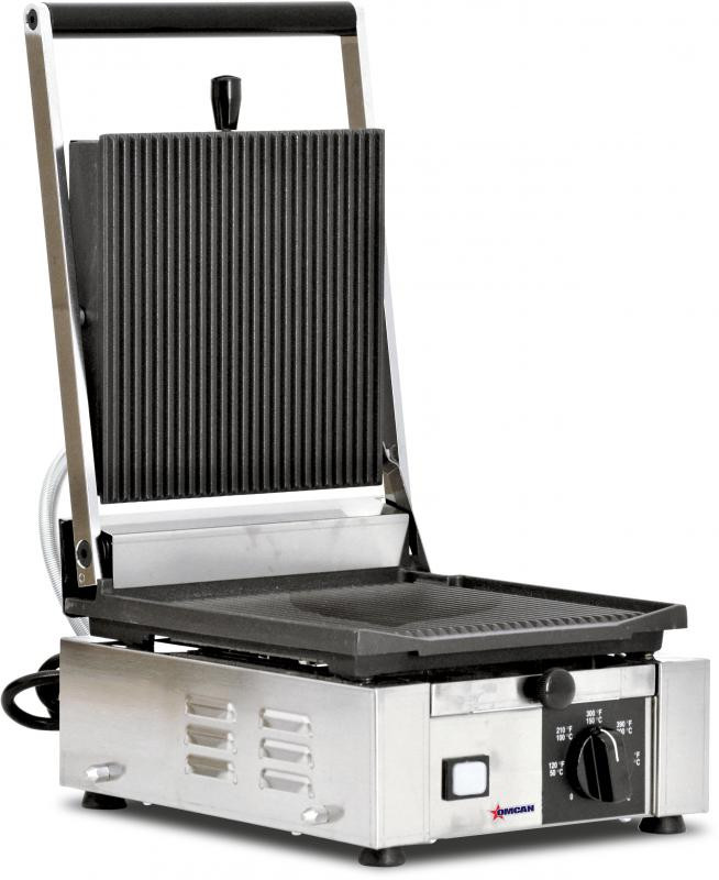 Omcan - Elite Series 10" x 9" Single Panini Grill w/ Grooved Top & Bottom - 11375
