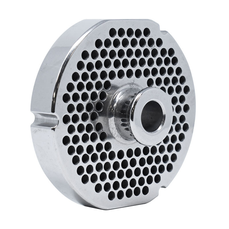 Omcan - #52 Meat Grinder Plate w/ Hub, 6.4mm Holes, 3 Notches/2 Flat Sides - 39325