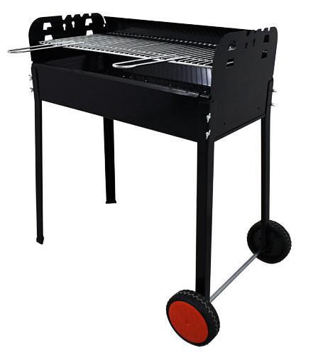 Omcan - Painted Steel Charcoal BBQ Grill w/ Double Braizer & 2 Wheels - 47313